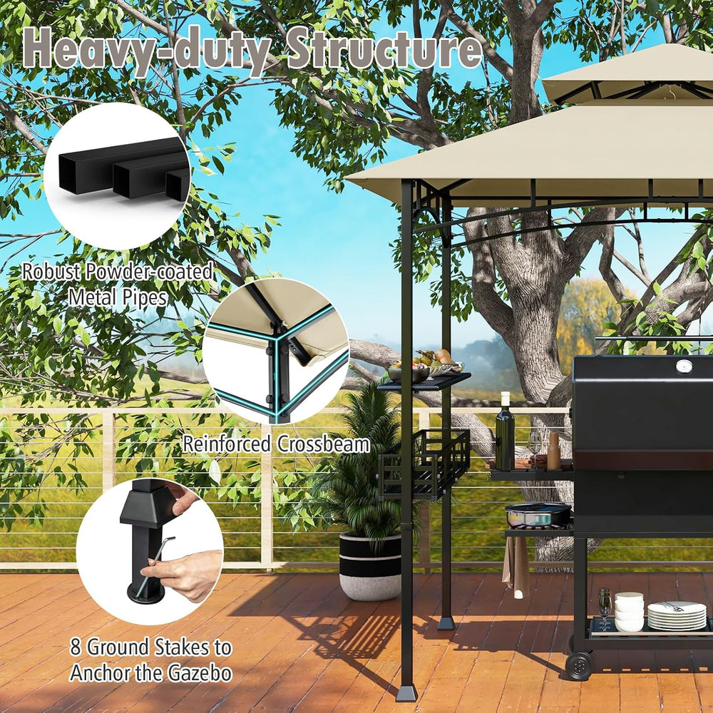 Tangkula 8x5 Ft Outdoor Grill Gazebo w/Side Awning & 2-Tier Vented Canopy
