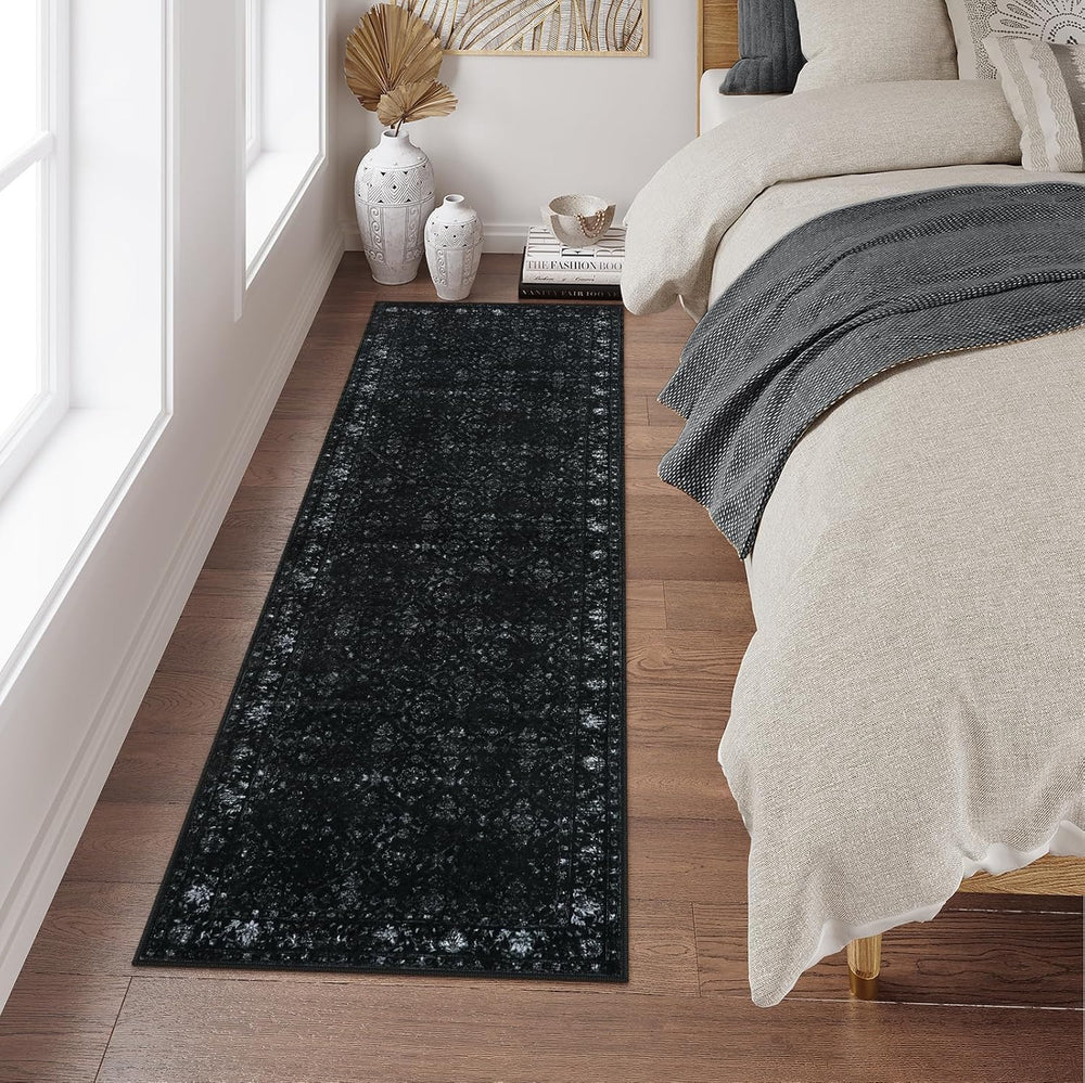 Hedlive Vintage Black Kitchen Runner Rug, 2x6 Washable Runners for Hallways N...
