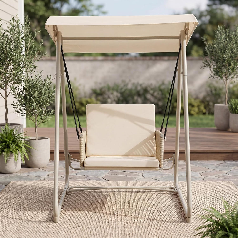 Porch Swing with Stand, Outdoor Swing with Canopy, All Weather Outdoor Swings...