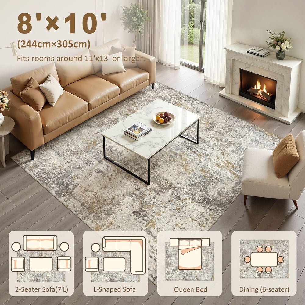 kakania Washable 8x10 Area Rug for Living Room: Abstract Modern Home Decor
