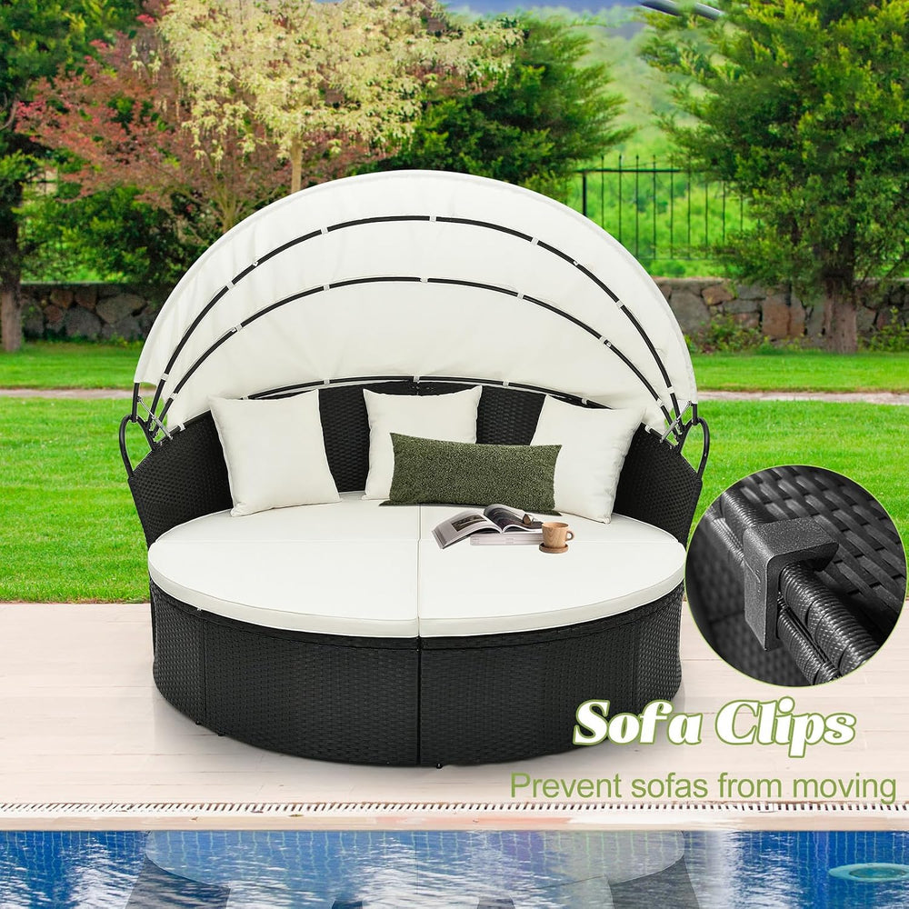 LIFEZEAL Rattan Sun Island with Sun Canopy, Garden Lounger Sun Lounger with C...