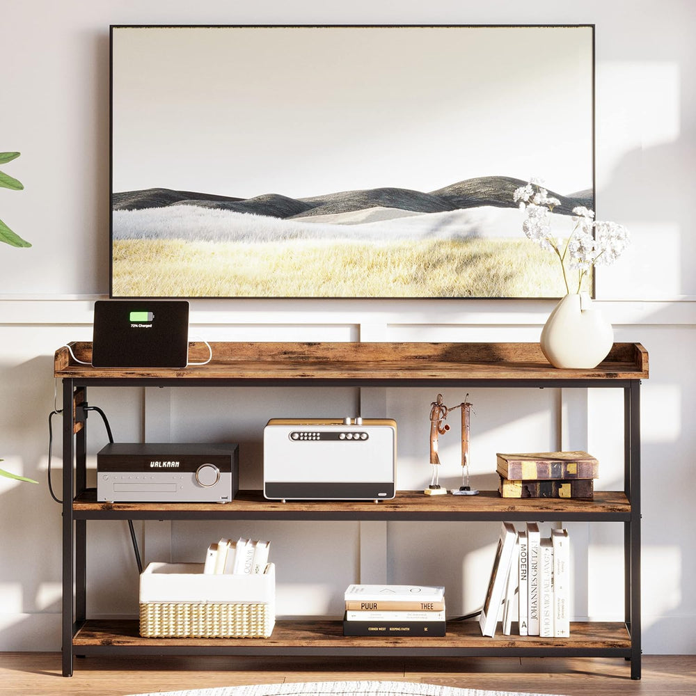 IRONCK Console Table with Power Outlet, One Piece Top, Sofa Table 55"