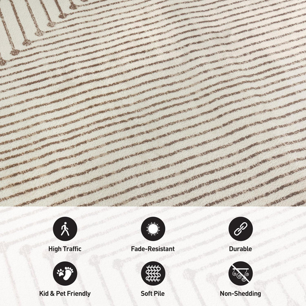 Rugshop Abstract Line Pattern Neutral Decor Area Rug Beige 4' x 6'