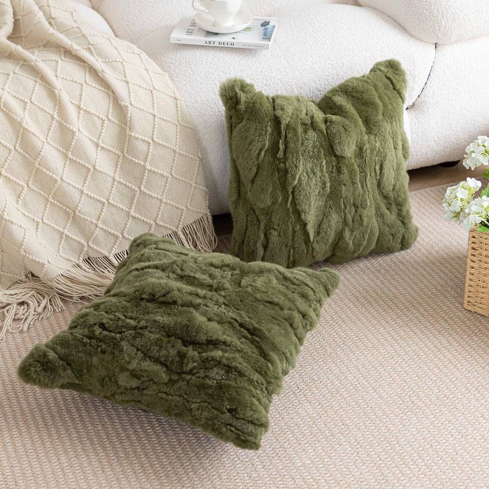 MOOX Rabbit Fur Throw Pillow Covers Decorative Fluffy Soft Fuzzy Plush Luxury...