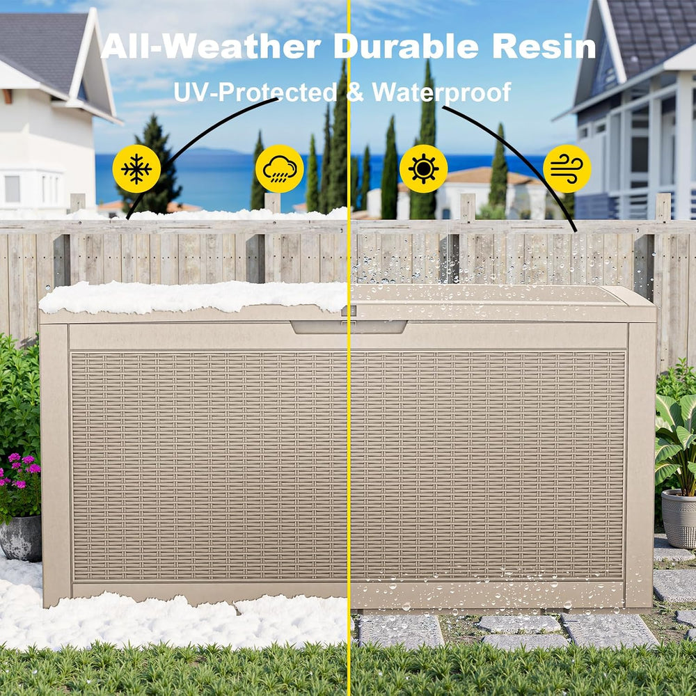 PatioZen 120 Gallon Resin Deck Box, Lockable Patio Outdoor Storage Box for Fu...