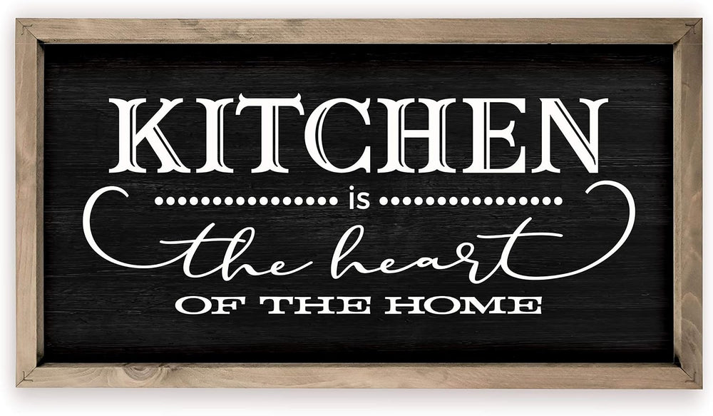 Kitchen The Heart Of The Home Framed Black Wood Rustic Style Wall - 12x24
