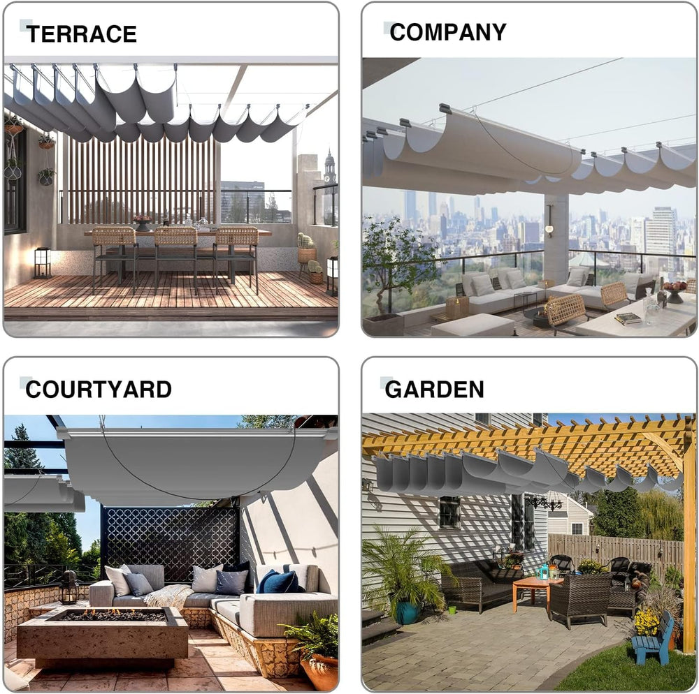 ECOOPTS 4'x16' Retractable Waterproof Wave Sun Shade Canopy Pergola C...