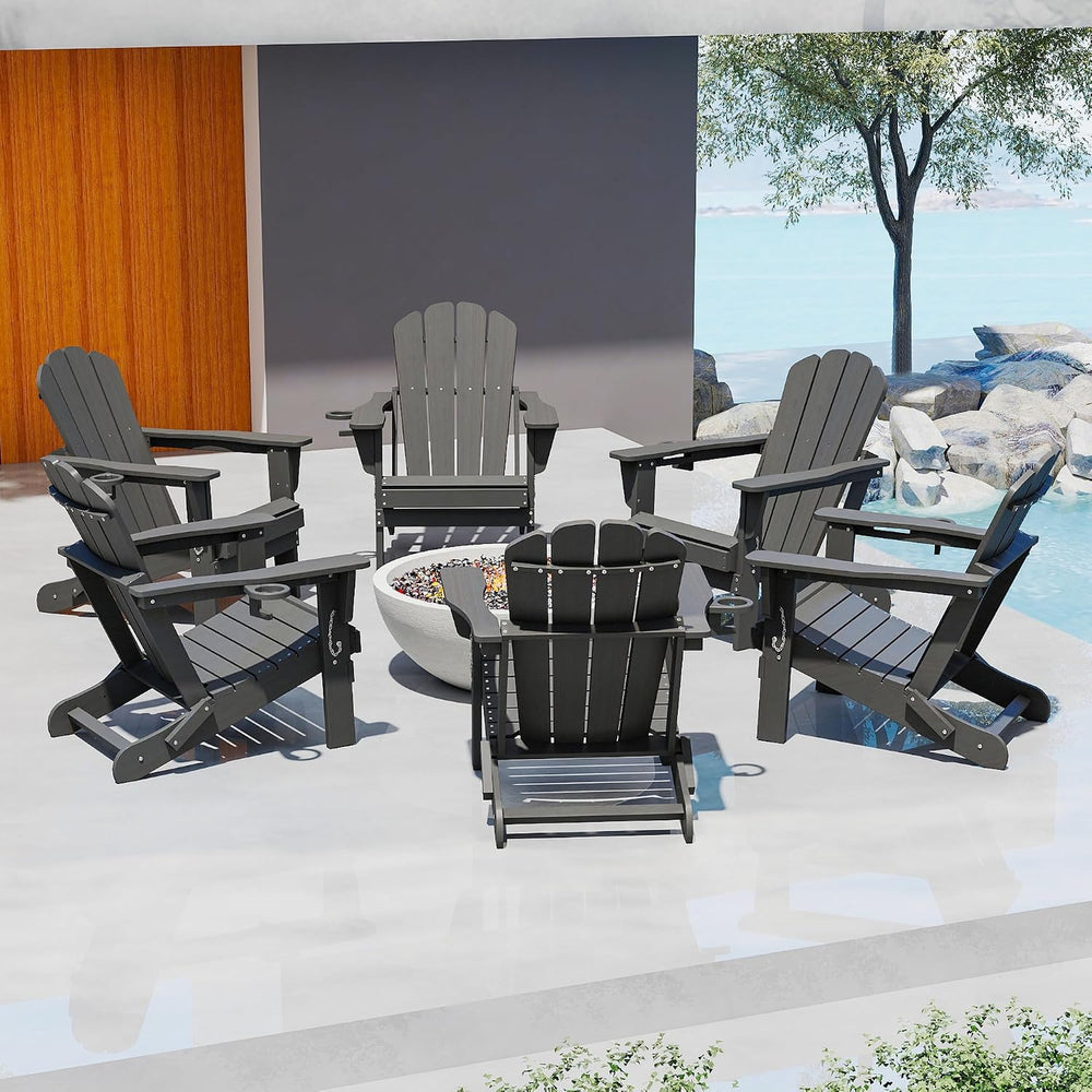 Domi Folding Adirondack Chairs Set of 6, HDPE All-Weather Outdoor Chairs with...