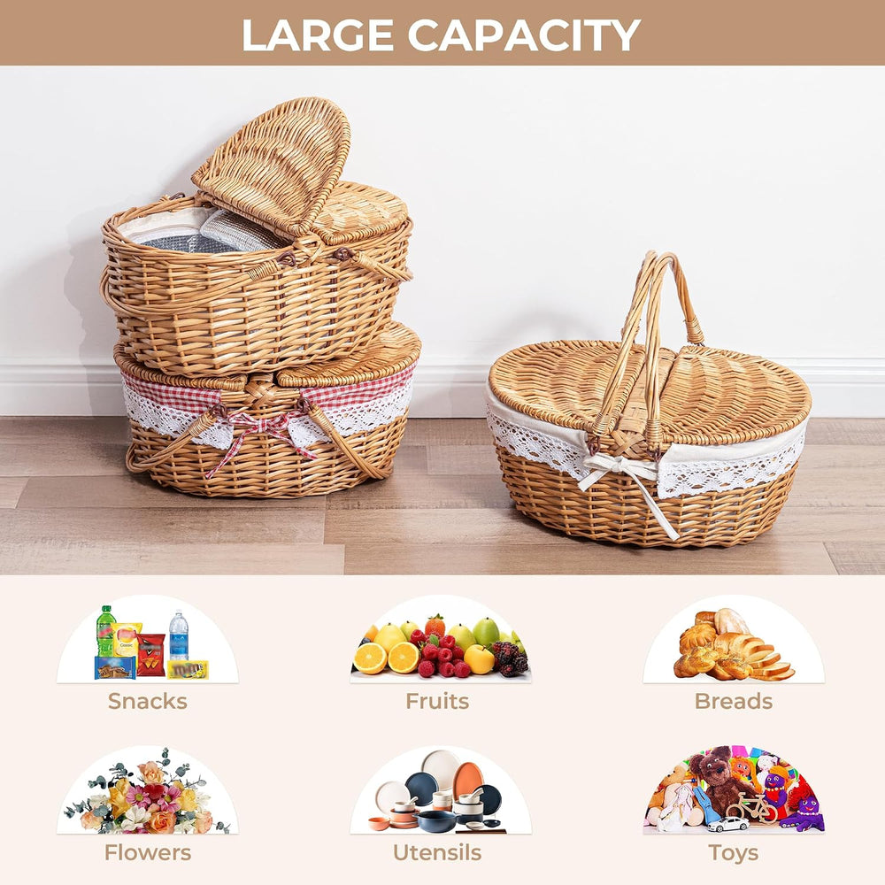 GRANNY SAYS Picnic Basket with Lid, Picnic Basket Cooler with Handles