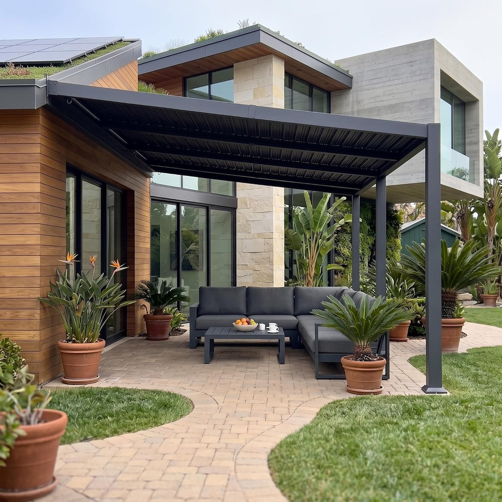 PURPLE LEAF Wall Mounted Pergola 10' x 20' Louvered Pergola,Aluminum ...