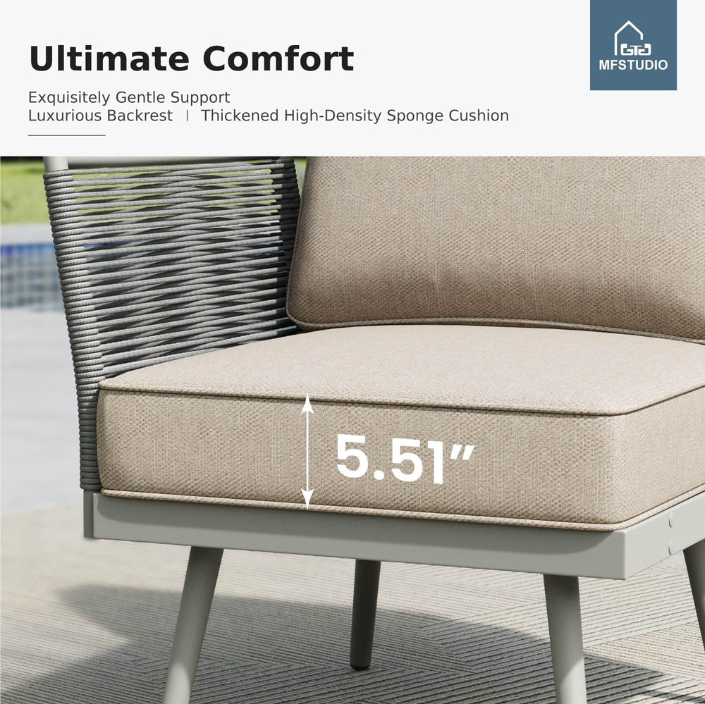 MFSTUDIO 7-Seat Rope Patio Furniture Set with Cushion