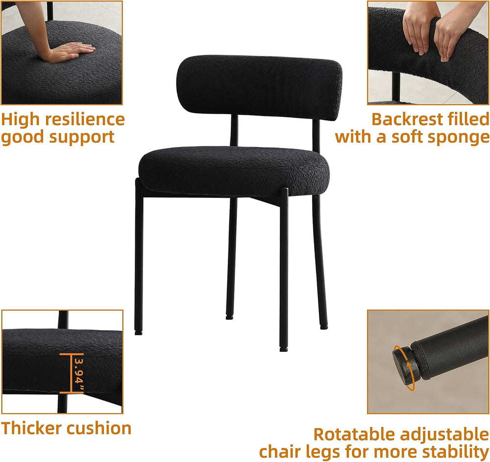 DYHOME Boucle Dining Chairs Set of 6, Upholstered Dining Room Chairs Black