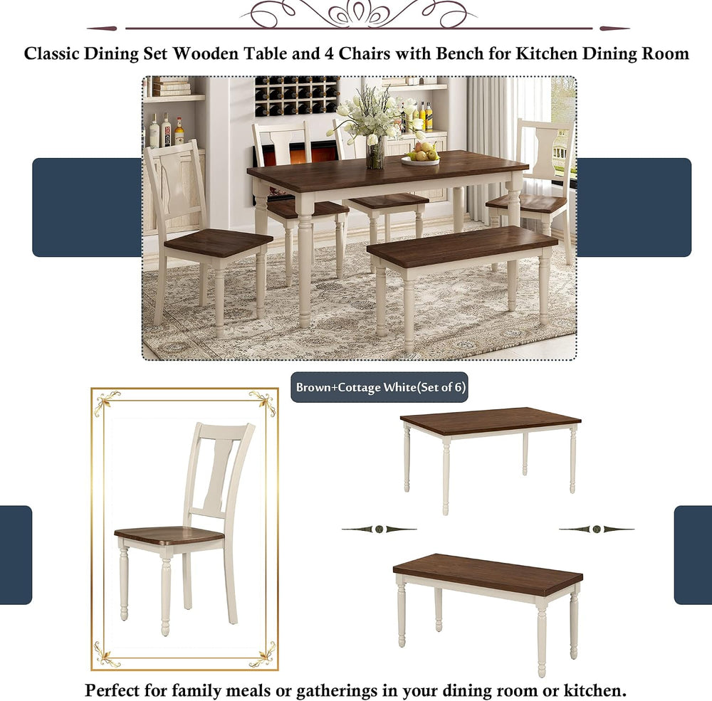 LUMISOL 60" Farmhouse Kitchen Table Set for 4-6 (6-Piece)