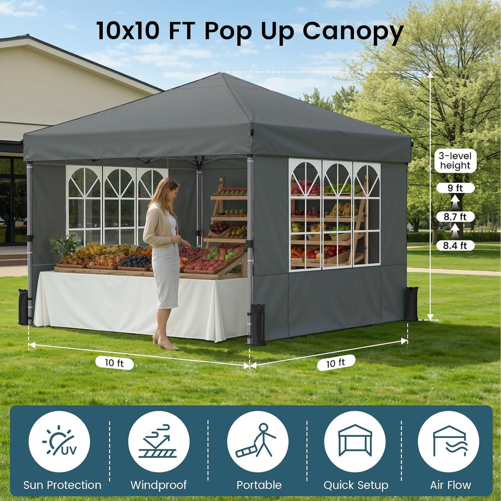 Raynesys 10x10ft Pop Up Canopy Tent with Sidewalls for Events, Parties