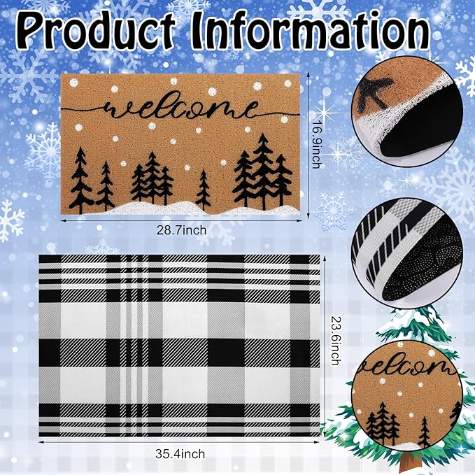 Tinideya 2 Pcs Door Mat Welcome Non Slip Coir Mats Floor Layering Doormats Se...