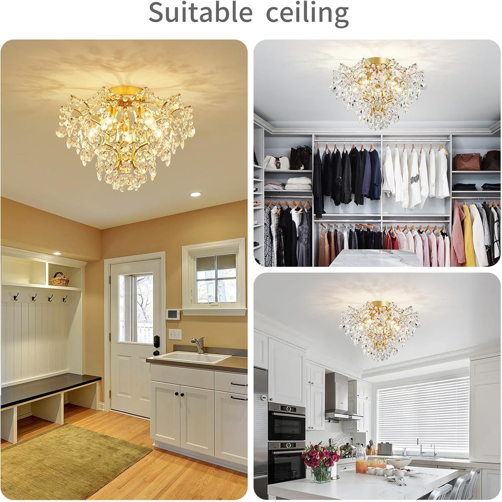 WUZUPS 5-Light Crystal Chandelier Flushmount Ceiling Light Modern Lighting Fi...