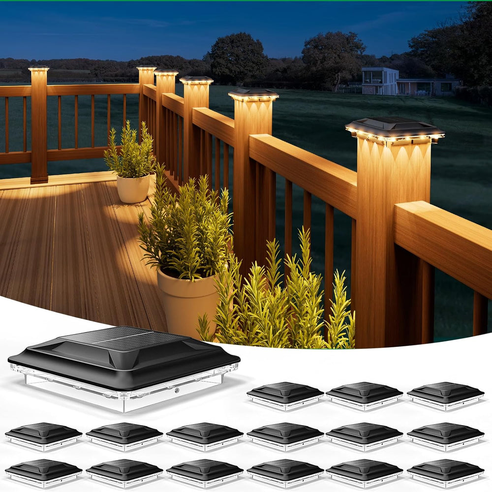 Upgraded Solar Post Cap Lights Outdoor 16pack, 3-in-1 Selectable Color (Warm ...