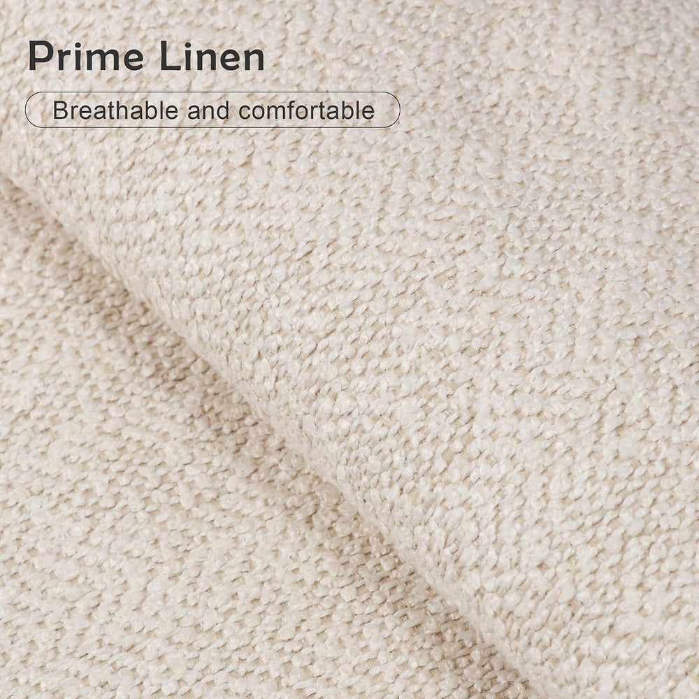 Beige Linen Ottoman Stool, Small Vanity Stool