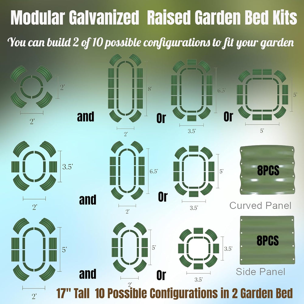 NestNature 17" Tall Galvanized Garden Bed,10-in-2 Modular Raised Garden Bed