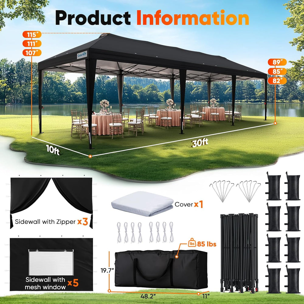 Quictent 10x30FT Pop up Canopy with Sidewalls