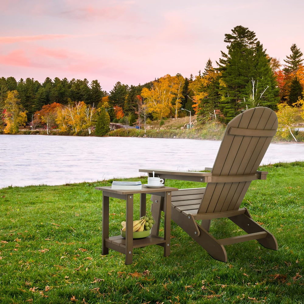 Meluvici Double Adirondack Outdoor Side Table Weather Resistant, Outdoor Rect...
