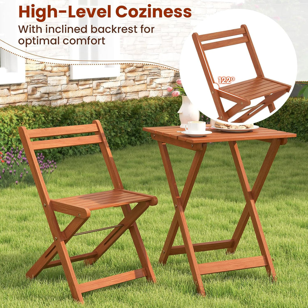 Tangkula 3 Pieces Solid Wood Patio Bistro Set with 2 Folding Chairs, Outdoor ...