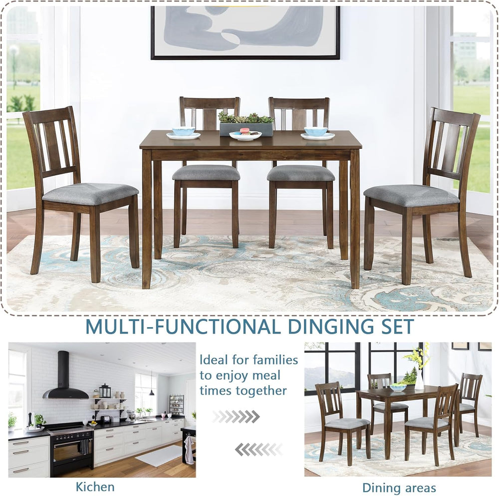 RuiSiSi Farmhouse 5 Piece Dining Table Set for 4, Solid Wood Rustic Kitchen T...