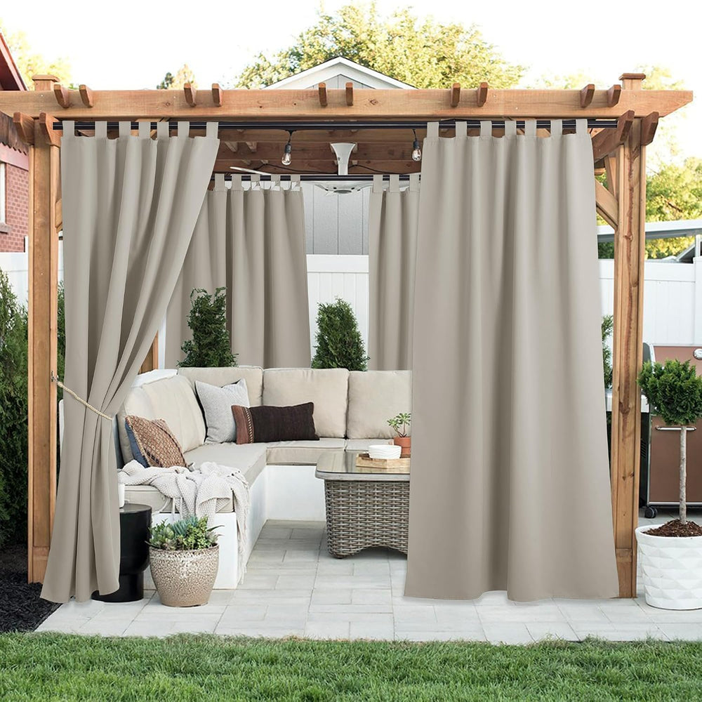 NICETOWN 2 Panels Natural Outdoor Patio Curtainss Waterproof, Detachable Stic...