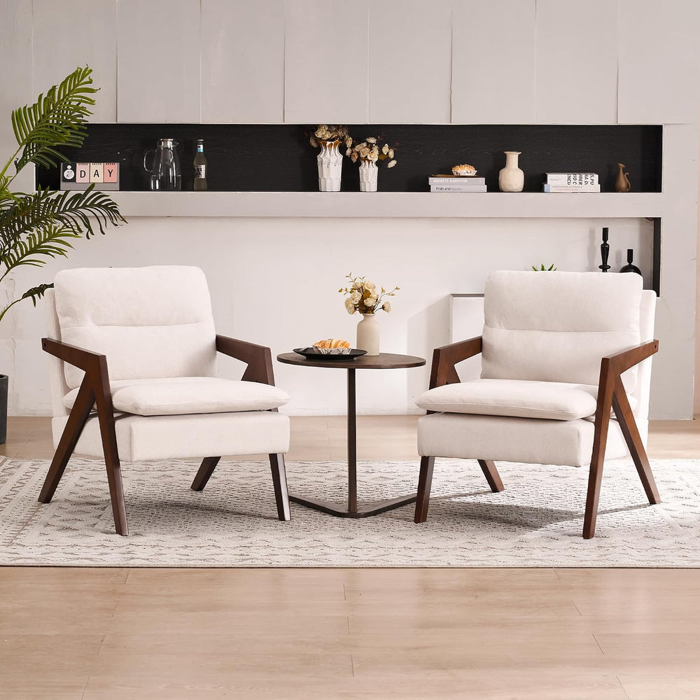 Mid-Century Modern Accent Chair Set of 2 with Solid Wood Frame,Tufted Upholst...
