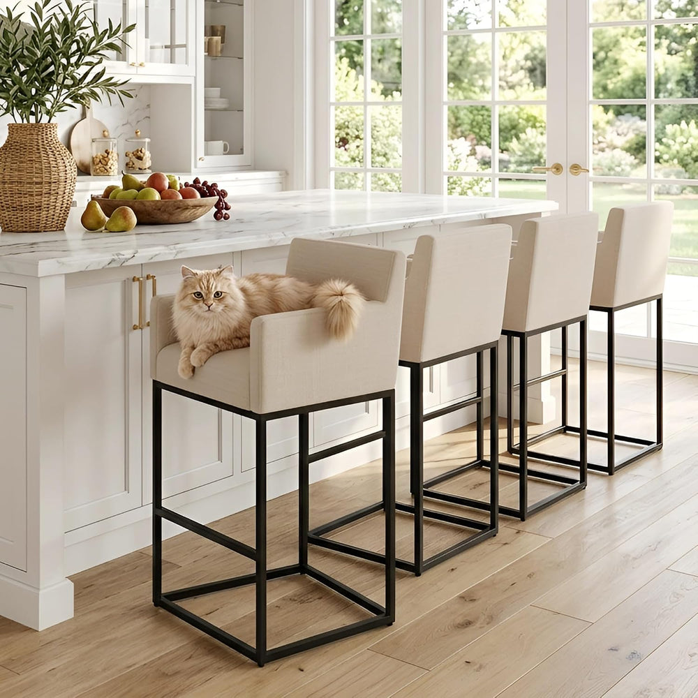 30 Inch Extra Tall Modern Counter Height Bar Stools Set of 4, Cream Linen