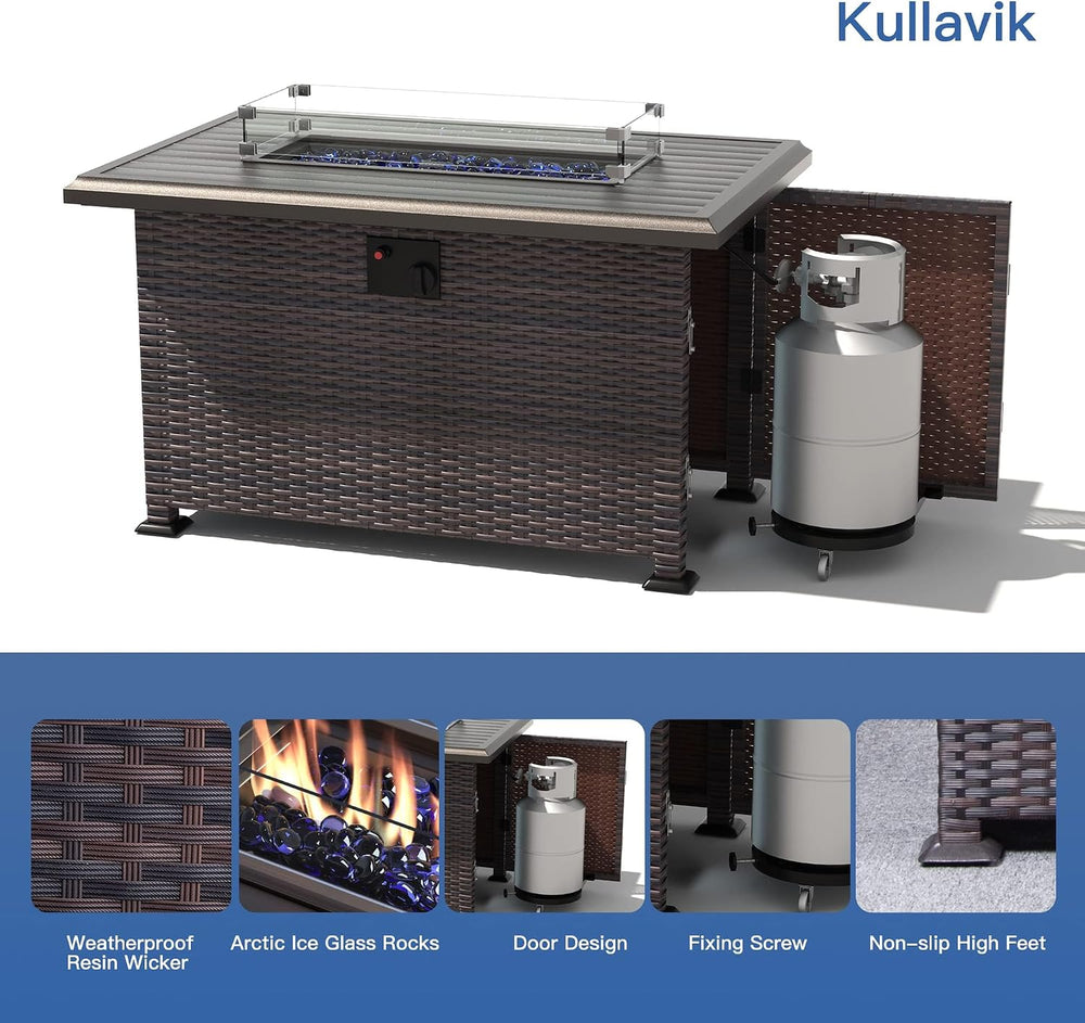 Kullavik 8 Piece Outdoor Wicker Patio Furniture Set with Fire Pit Table