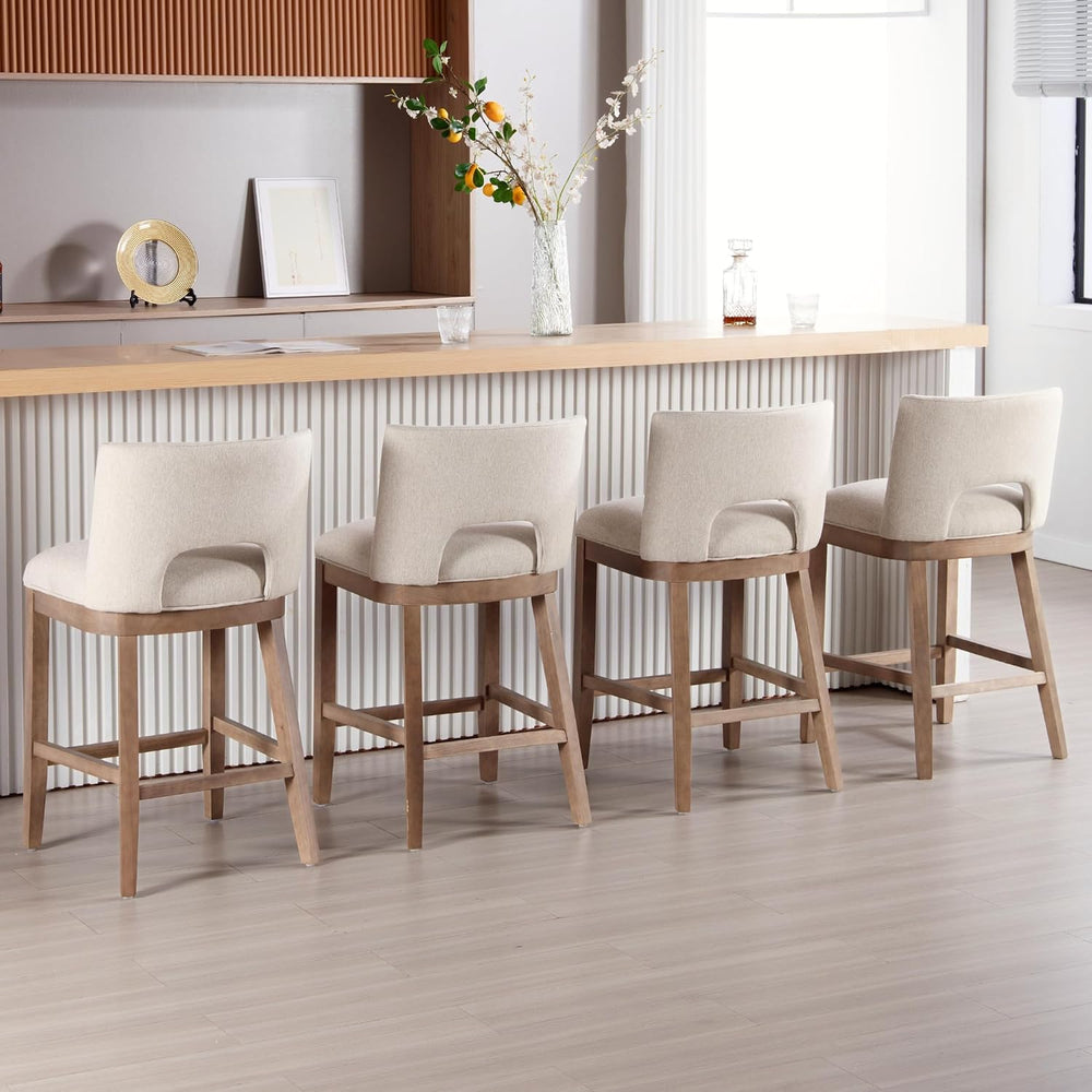 Farmhouse Bar Stools Set of 4, 26" Counter Height Barstools, Linen Uphol...