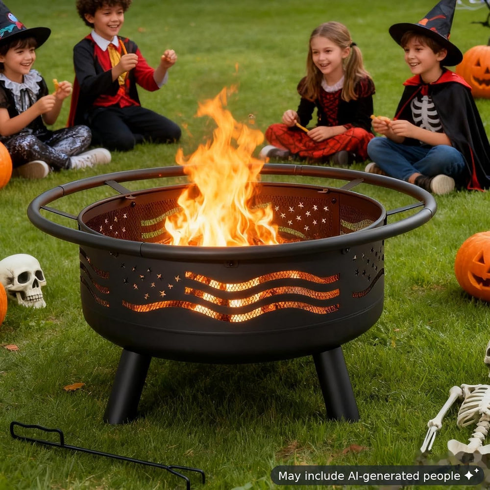 Breezz American Flag Wood-Burning Fire Pit, 38 in