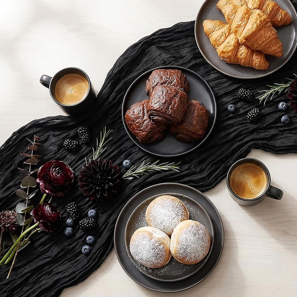6 Pack Halloween Black Cheesecloth Table Runner Boho Gauze Home Decor