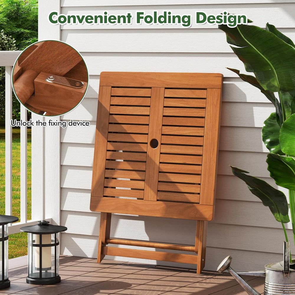 Tangkula 29.5-Inch Square Patio Dining Table, Solid Wood Folding Outdoor Bist...