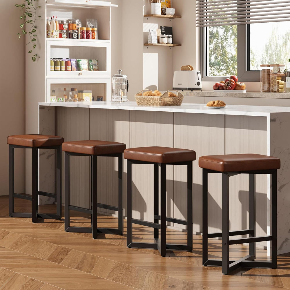 IDEALHOUSE Bar Stools Set of 4, 24.6" Counter Height Backless Barstools
