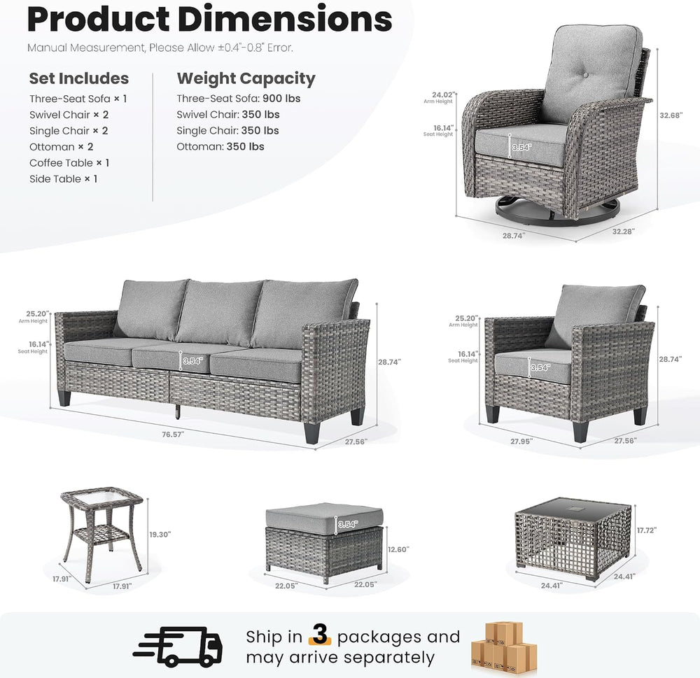 ovios 9 Pieces Patio Furniture Set, Outdoor Wicker Sofa Couch with Swivel Gli...