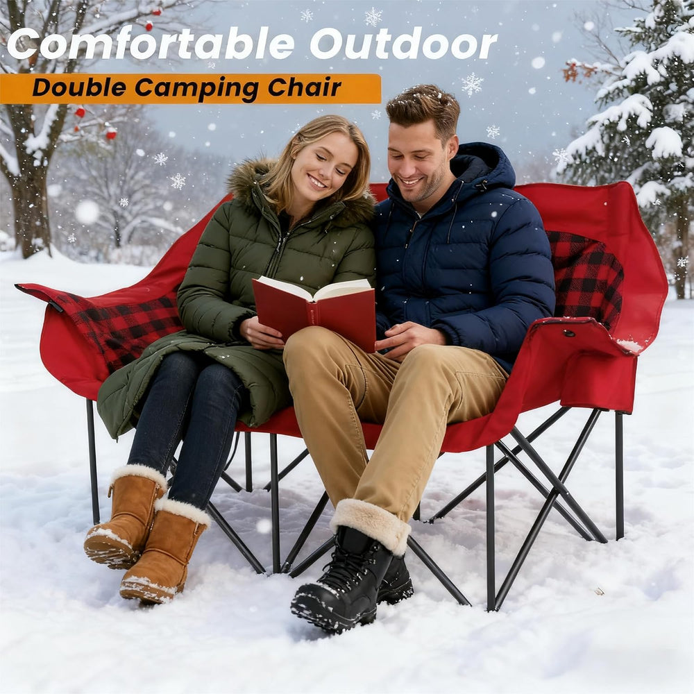 Heated Double Camping Chair with 2 Battery, Padded Camping Couch with 3 Heat ...