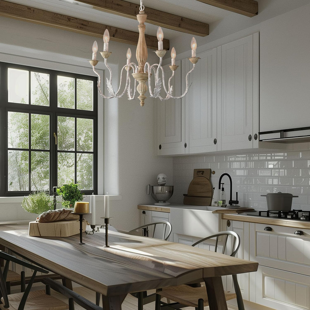 6-Light French Country Chandelier for Dining Room