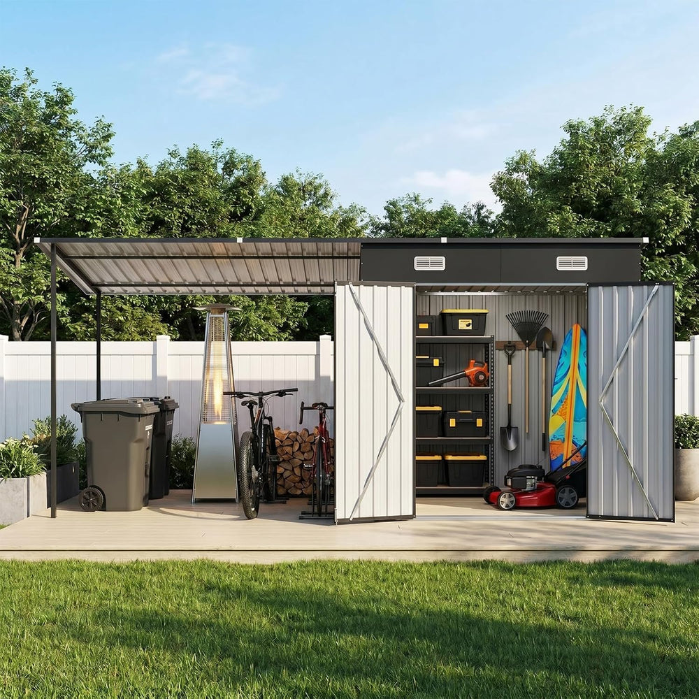 Aoxun 7x6FT Outdoor Storage Shed & Hardtop Canopy Gazebo Combo