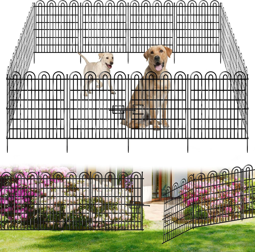 15 Panels Tall Garden Animal Barrier Fence with Gate, 33 in(H) X 36.8 ft(L) N...