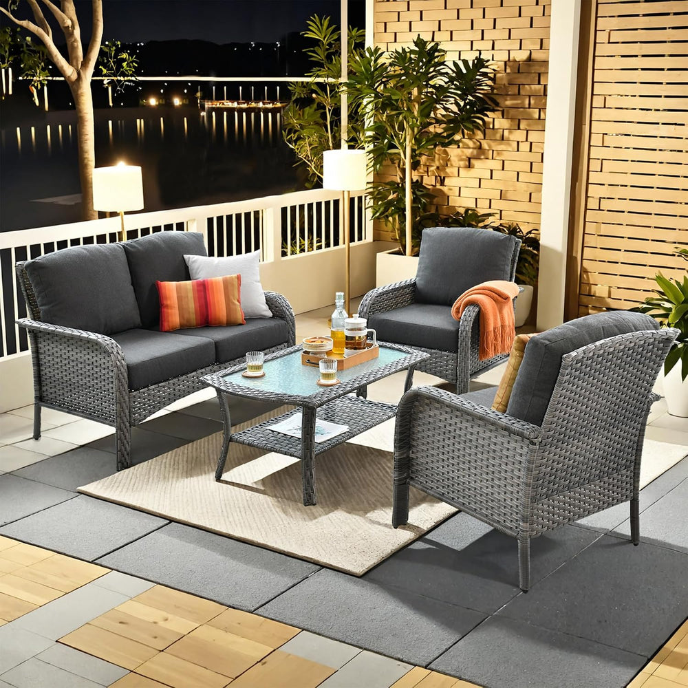 CAODOC 4-Piece Outdoor Patio Conversation Set, Backyard Furniture w/Loveseat,...