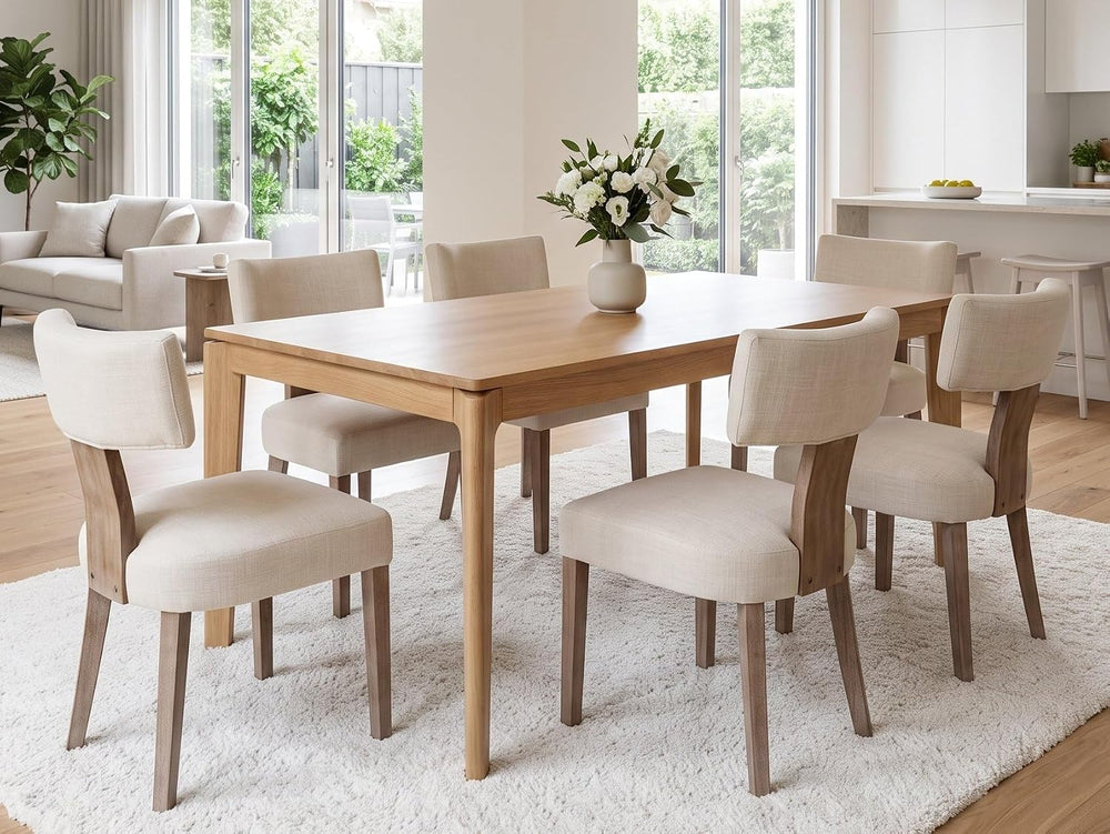 RIVOVA Mid Century Modern Dining Chairs Set of 6 Upholstered Linen Fabric Din...