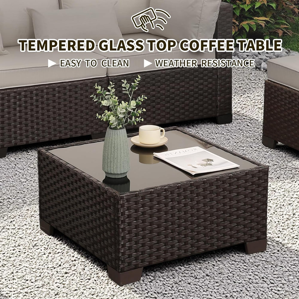 WAROOM Outdoor Patio Furniture Set 7 Pieces Wicker Sectional Sofa Brown Ratta...