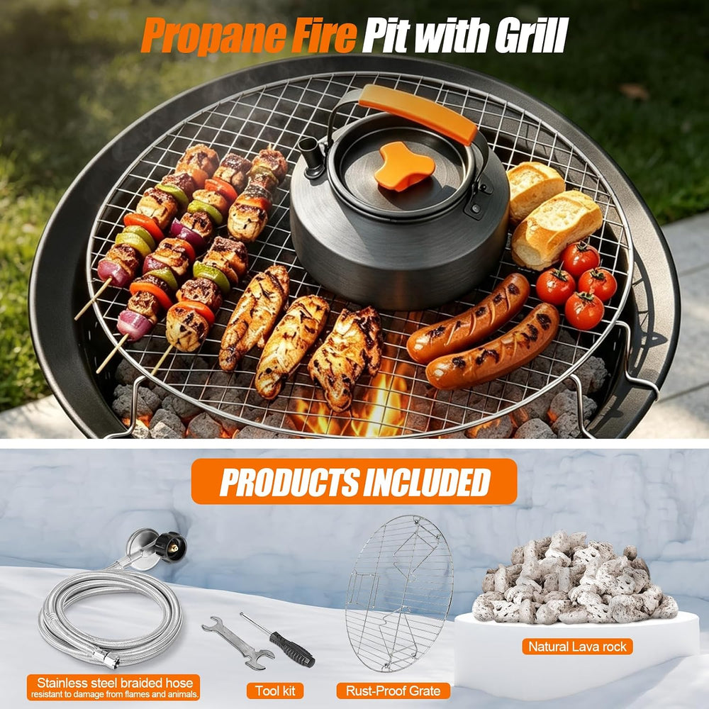 GasBRUH 19″ Outdoor Portable Propane Fire Pit with Grill Grate, Cover&Car...