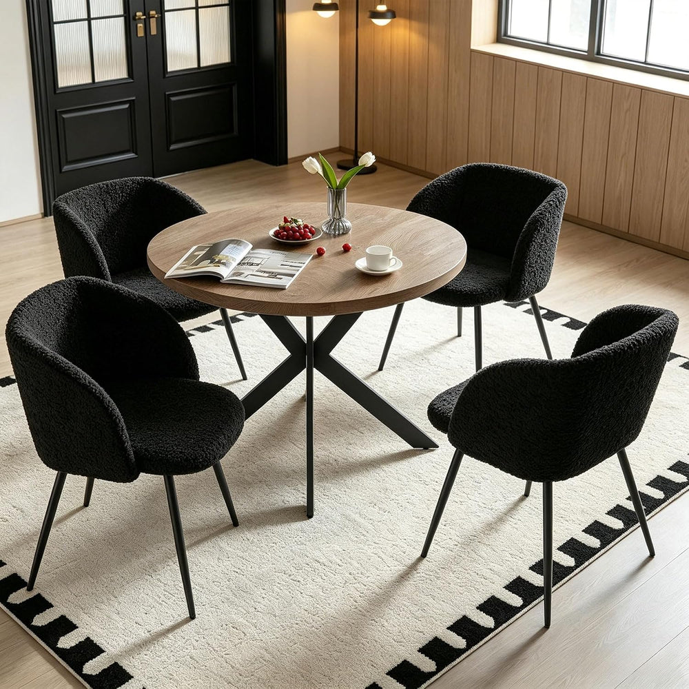 Homedot 37-Inch Round Kitchen Table with Upholstered Arm Chairs Set for 4, 5-...