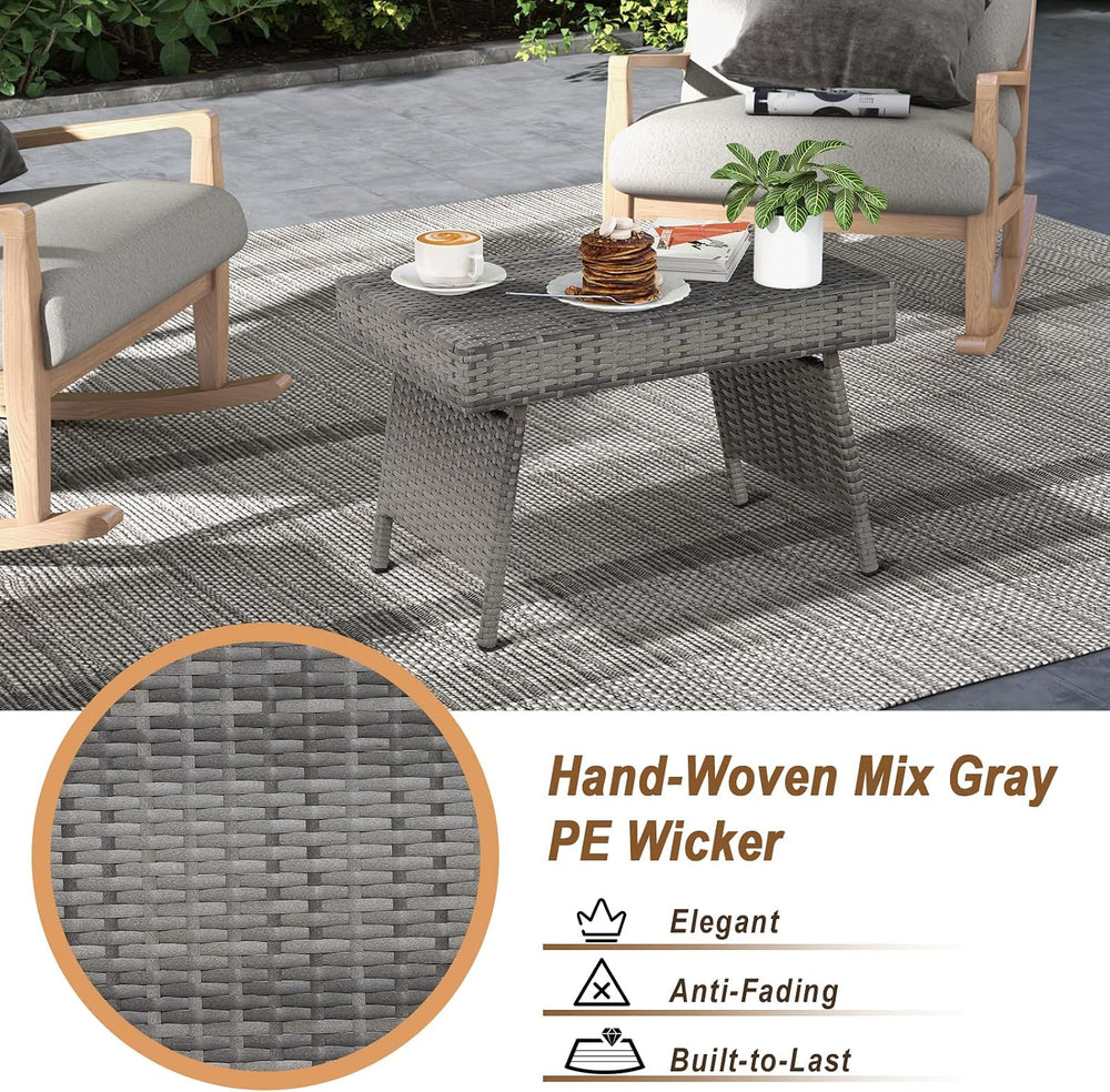 RELAX4LIFE Patio Rattan Side Table - Folding Coffee Table with Premium Brown ...