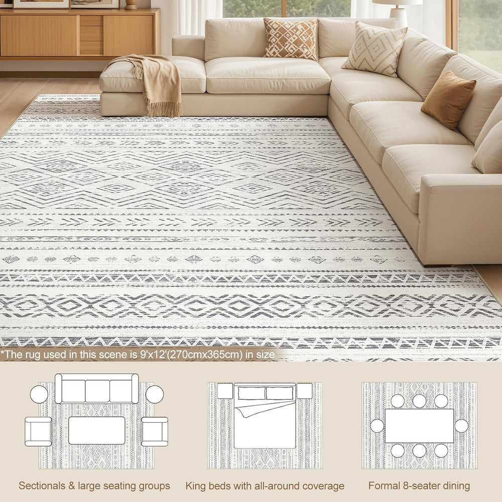 Tortania Area Rug Living Room Rugs- 9x12 Washable Large Soft Neutral Boho Mor...