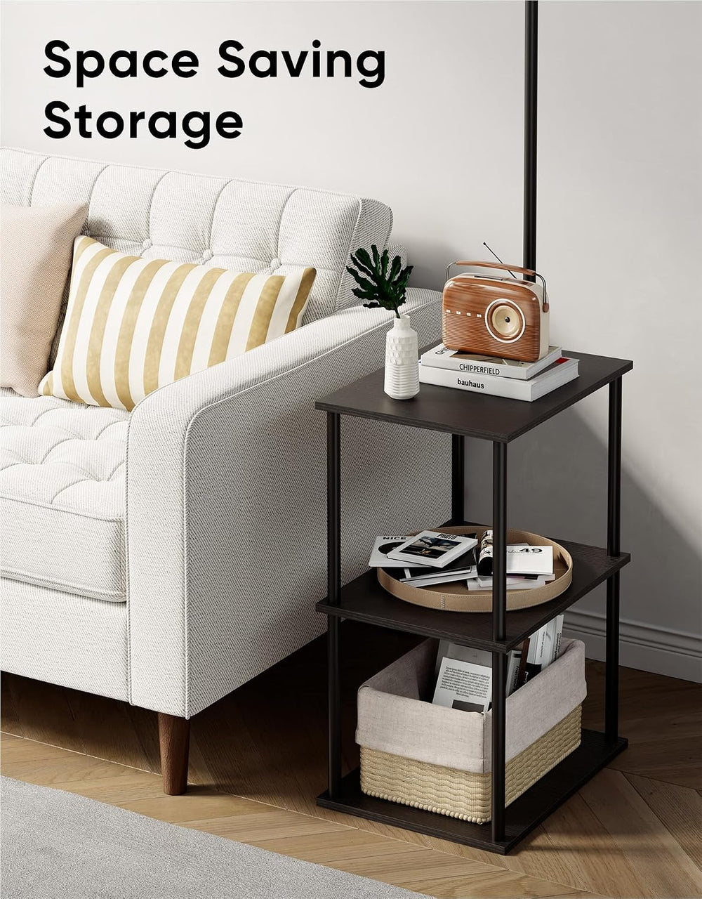 Black Floor Lamp with Table 2 Pack, Night Stand with Lamp, Narrow Side Table ...