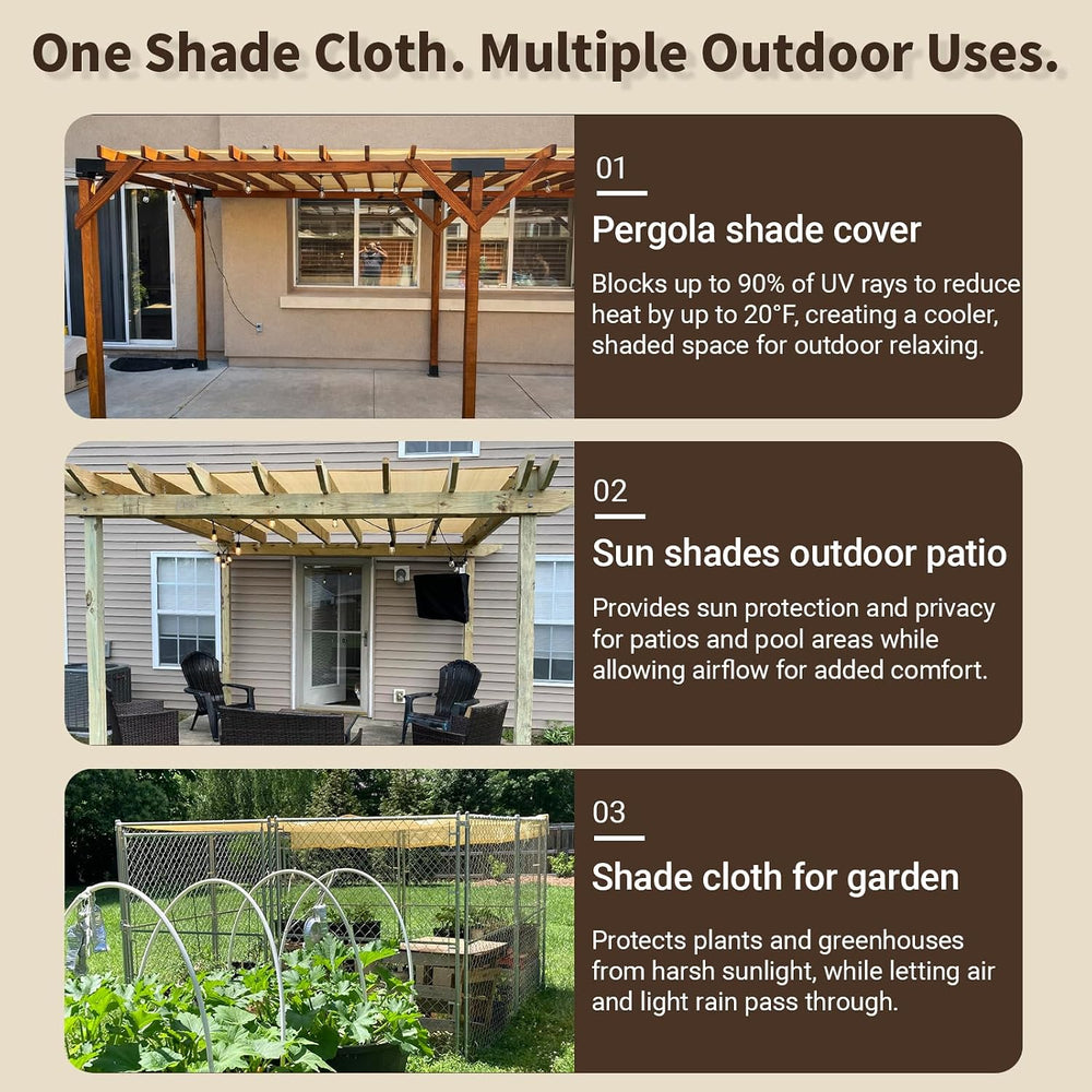 90% Shade Cloth with Grommets, 8x15FT Sun Shade Cloth, 200GSM Mesh Tarp